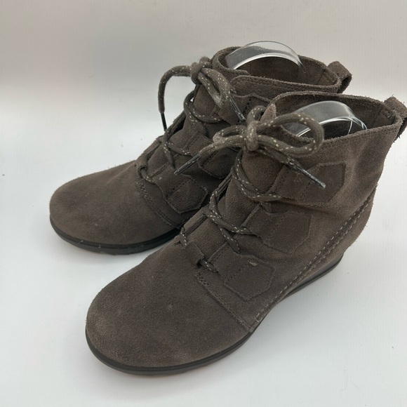 Women’s Sorel Evie Lace  MAJOR Wedge Boots Wmn's 7 Leather Suede Gray - Picture 6 of 11